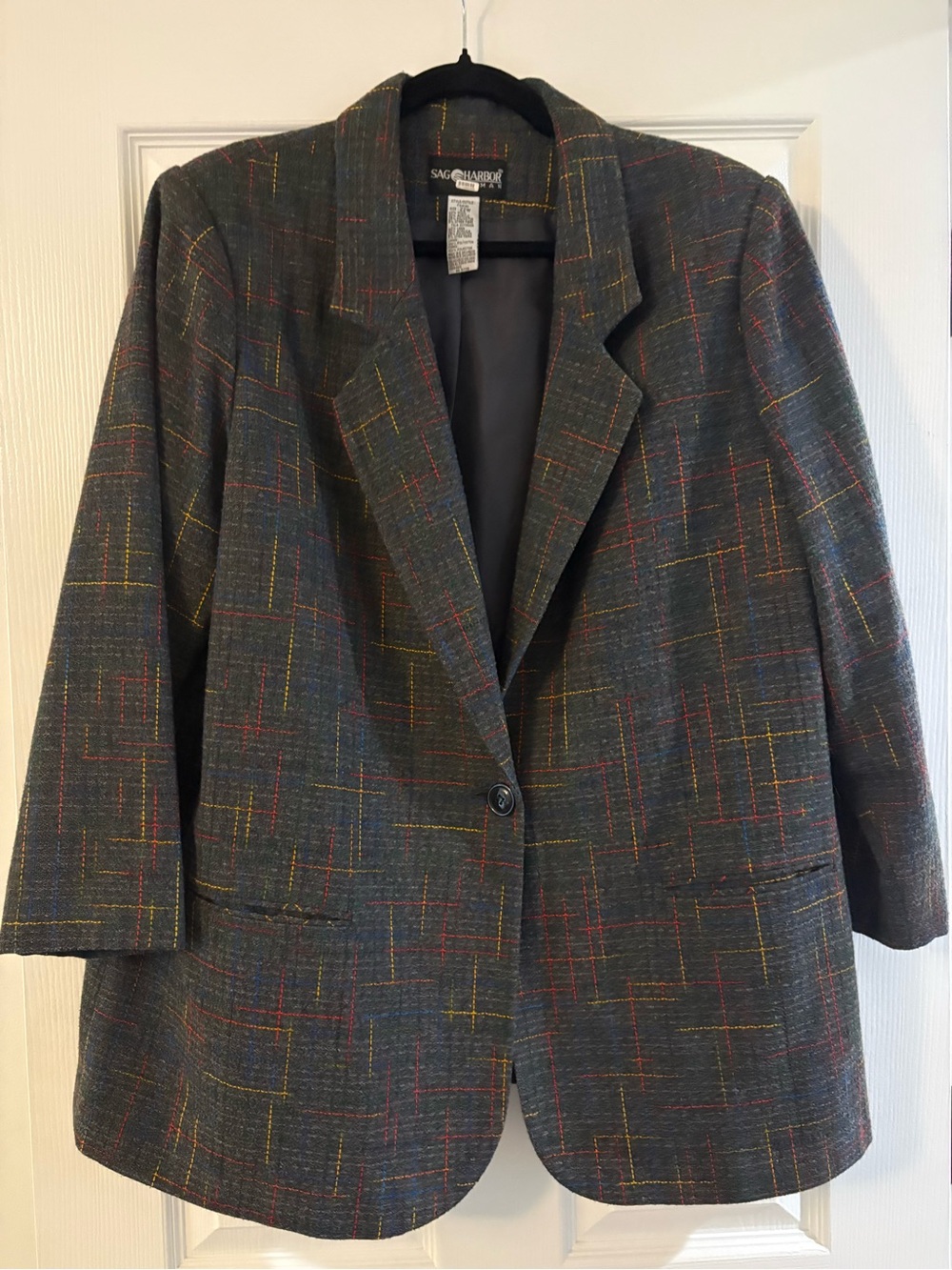 Sag Harbor Charcoal Gray Blazer with Multicolor Stitching